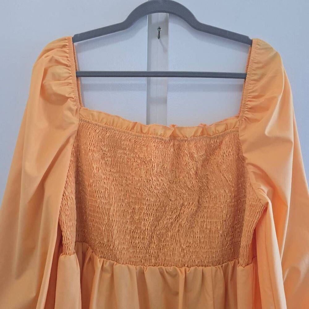 Shein Curve Saffron Gold Smocked Bodice, Long Sleeve Peasant Mini, NWOT, 4XL